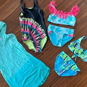 Justice Girls Bathing Suit Lot of 3 size 8 PLUS an Old Navy Coverup size 8